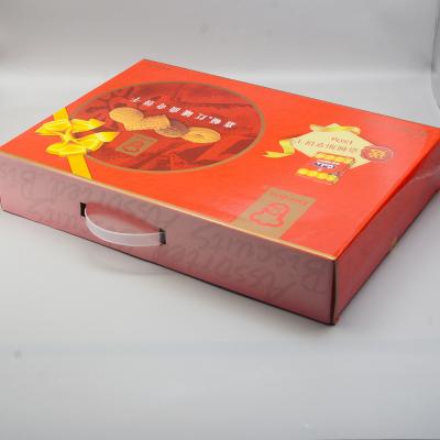 China Recyclable Luxury Red Glossy Custom Printing Food Packaging Paper Bags Square Bottom Paper Boxes With Handles for sale