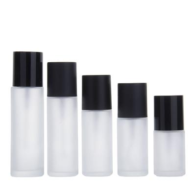 China 30ml 50ml Cosmetic Luxury Transparent Frosted Cylindrical Glass Foundation Essence Liquid Bottle for sale