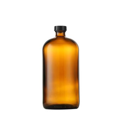 China Amber Round Personal Care Amber Glass Bottle 1000ML 32oz Amber Glass Bottle 1L Boston for sale