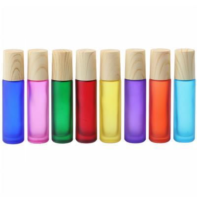 China Cosmetic Gel 10ml Rainbow Colored Glass Roll On Bottle Perfume Essential Oil Roller Bottle for sale