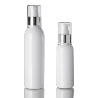 China 100ml Cosmetic Container Perfume Lotion Spray Bottle Plastic White With Mist Pump Cap for sale