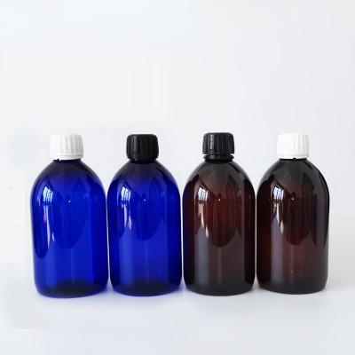 China 500ml Brown Blue PET Medicine Liquid Plastic Plastic Syrup Pharmaceutical Bottle With CSC Cap for sale