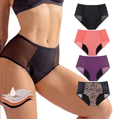 China Factory Wholesale Antibacterial Mesh Lace Design Full Protection Washable Absorb Period 4 Layer Underwear Menstrual Period Leakproof Panties for sale