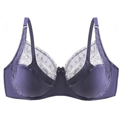 China Sporty Set Europe Women Fat Lace Up Full Cup And Ultra Thin Design Bra Plus Underwire 80-105 E Cup Female Bra Floral Bow Women Bra cut for sale