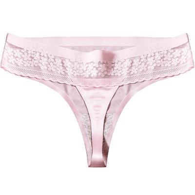 China Ice-silk ladies antibacterial quick-drying sexy seamless nylon thongs for women panties lace up underwear thinner fabric G-string daily sports panties for sale