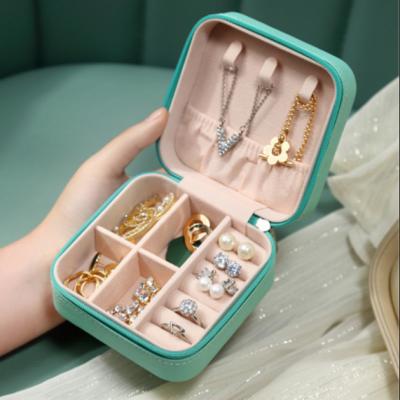 China Wholesale Fashion Portable Women PU Velvet Jewelry Gift Storage Packaging Boxes Custom Logo Small Travel Jewelry Box Leather Organizer for sale