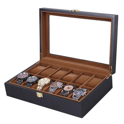 China Wholesale Luxury Black Classic Elegant Vintage Color Window Watch Jewel Show Storage Case Handmade Leather Custom Logo for sale