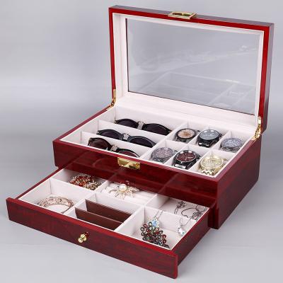 China Classic Elegant Vintage 2 Layer 18 Slots Jewelry Monocle Sunglass Storage Watch Box Eyewear Accessories Show Glass Storage for sale