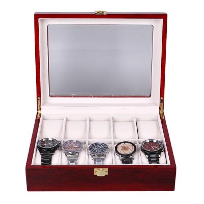 China 20 10 Slots Classic Elegant Vintage Display Case Lacquer Wooden Box Watch Case Luxury CNC Pocket Watches 44mm Watch Glass Organizer for sale