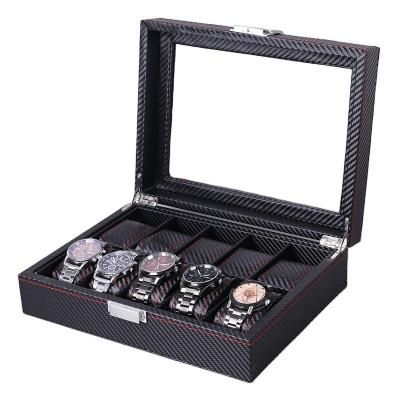 China Vintage Classic Elegant Luxury Wooden Pocket Watches Slot 12 Slots Watch Storage Organizer Men Carbon Fiber Watch Case for sale