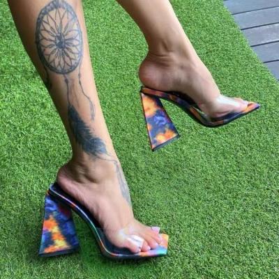 China Deodorization fashion triangle heel shoes square toe peep toe high heels shoes for women for sale