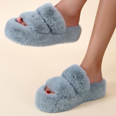 China 2021 Anti-slippery Furry Home Furry Slipper Casual Thick Bottom Thick Heel Slippers For Ladies for sale