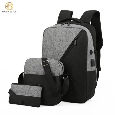 China With USB Light Weight BESTWILL Oxford 3 in 1 School Backpack Set USB Student School 3pcs Laptop Backpacks Set for Men for sale