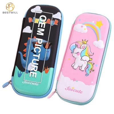 China BESTWILL School Children Shockproof Custom Embossed Girls Portable Zipper 3D Hard EVA Cute Pencil Case Pencil Case Stationery Double Case for sale