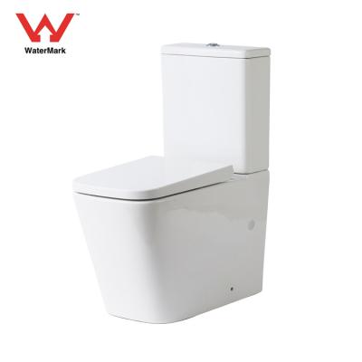 China New Double-Flow Square Watermark Aussie To Wall Floor Mount Washroom Bathroom P Trap Sanitary Ware Ceramic Two Piece Toilet for sale