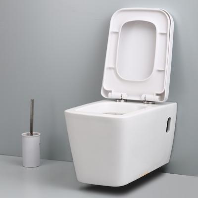 China American Wholesale UPC White Ceramic Cistern Hidden Flush Rimless Square One Piece Square One-Piece Wall Hung Toilet Bowl for sale