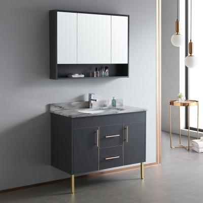 China Luxury Hotel Mirror Bathroom Cabinets Durable Modern Marble Solid Wood Vanity Set With Sink for sale