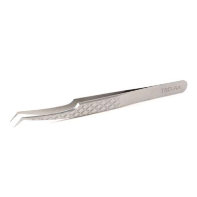 China Diamond Grip Eyelash Extension Tweezers Silvery L Shape Stainless Steel Beauty7 Tweezers With PU Case for sale