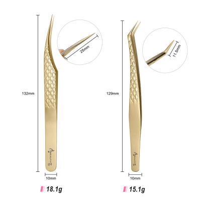 China Stainless Steel Logo Eyelash Tweezers Set Custom Diamond Grip Anti-Slip Tweezers for Eyelash Extensions for sale