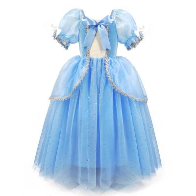 China Cinderella Princess Girl's Blue Sleeve Fancy Ball Gown Kids Halloween Party Costume Short Sleeve Shorts Love Birthday Clothes Dress for sale