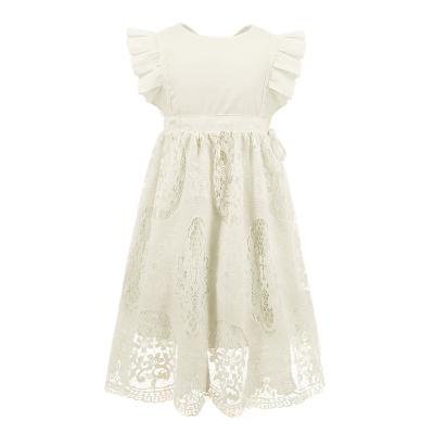 China Elegant Sleeveless White Lace Flower Dress For Wedding A Line Girls Princess Party Communion Pageant Flower Girl Dress for sale