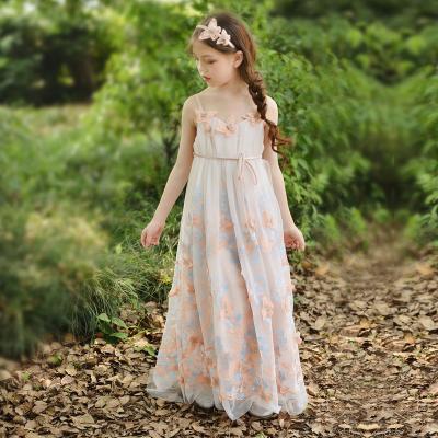 China Spaghetti Tie Butterfly Lace Up Embroidery Babies Dress Floral Princess Baby Dress Girls Baptism Dress Birthday Bow Tutu Dress for sale