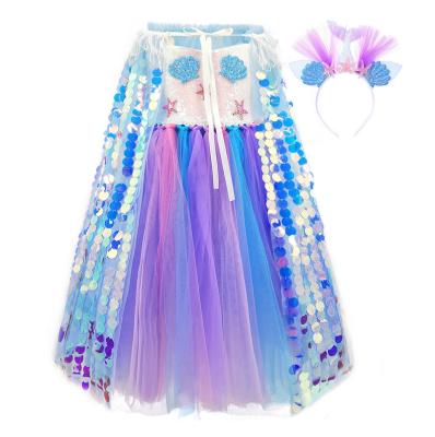 China Spaghetti Tie Pastel Girls Mermaid Tutu Dress Under The Sea Birthday Party Costume With Flower Headband Ocean Flower Dresses for sale