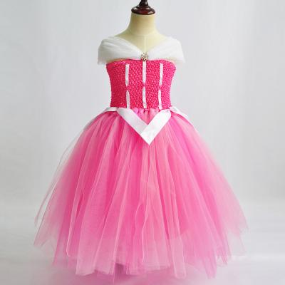 China Sleeveless Sleeping Beauty Costume Halloween Cosplay Children Birthday Party Dress Kids Princess Aurora Tutu Dress Hot Pink Tulle for sale