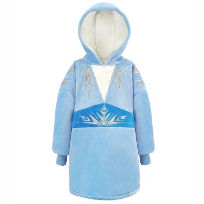 China Winter Blue Velvet Baby Cartoon Dress Princess Girls Hooded Sweater Fall Coat Queen Anti-wrinkle Casual Snow Suit With Hat for sale