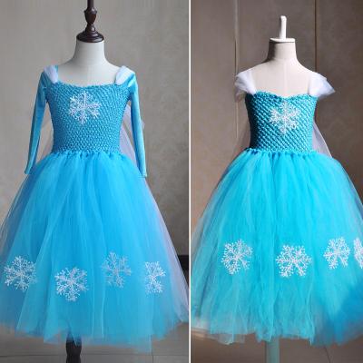 China Breathable Elsa Princess Korean Velvet Long-sleeves Tutu Flower Girl Dress Princess Costumes For Kids for sale