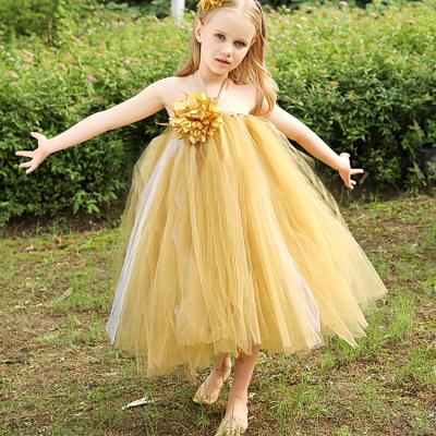 China Eco-friendly Appliques Gold Integral Bridesmaid Kids Puffy Tutu Dress for sale