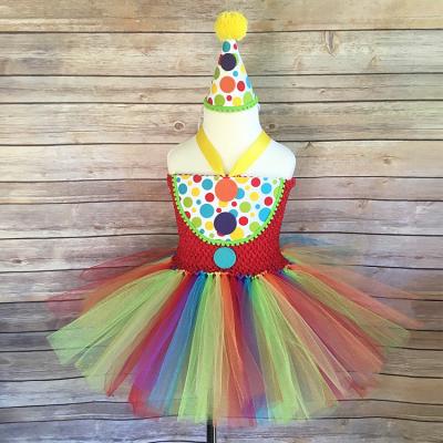 China Costume Halloween Party Girl Rainbow TUTU Dress Clown Dot Spot Performance Dress for sale