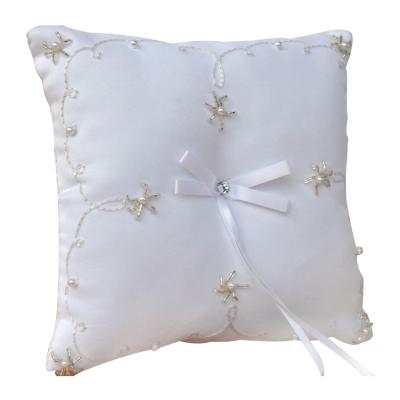 China High Quality Satin Embroidery Pearls Ring BearerPillow Sewing Bridal Wedding With Bowknot for sale