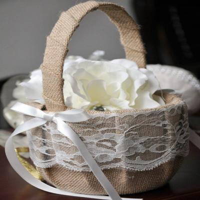 China Eco-friendly Bridal Lace Decorated Wedding Bridesmaid Basket Canvas Wedding Supplies for sale