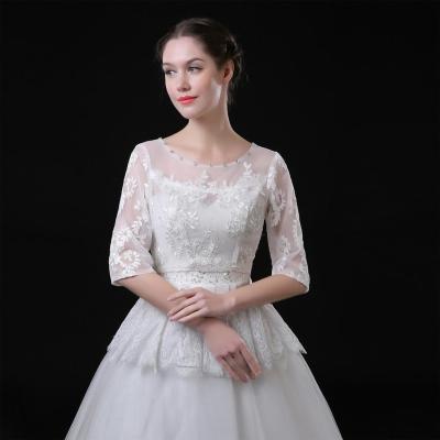 China Women's Beautiful Elegant Boat Neck Wedding Bolero Lace Appliques Cape Beaded Wedding Shawl Vintage Wrap Wedding Bridal Accessories for sale