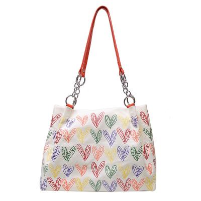 China Fashion Spring And Summer Two In One Transparent PVC Jelly Beach Bag Large Capacity Clear Jelly Bag Women Handbags Heart Shape Printing for sale