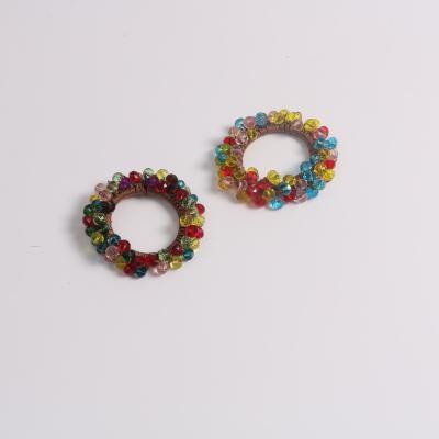 China Colorful Crystal Beaded Hair Rope Hair Accessories Simple Korean High-end Cute Girl's Crystal Hair Rope Ring for sale