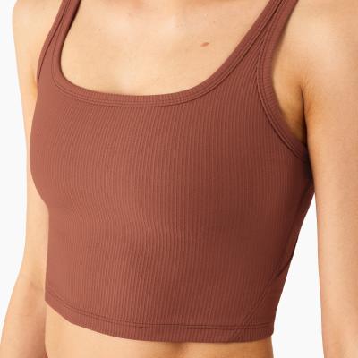 China 2021 New Style Breathable U Back Ribbed Underwear Sports With Chest Pad Fitness Vest Bra Yoga Wear Women for sale