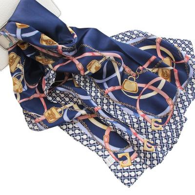 China New Atmospheric Feeling Silk Scarf Silk Satin Soft Smooth Long Silk Scarf Chain Printing Shawl for sale