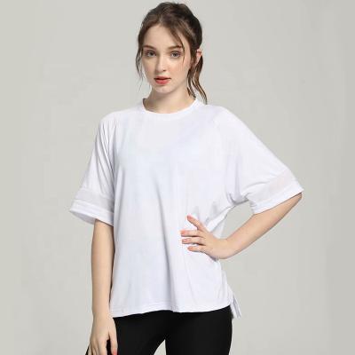 China 2021 New Summer Solid Color T-shirt Ladies Breathable Loose Casual Sports Tops Running Training Clothes for sale