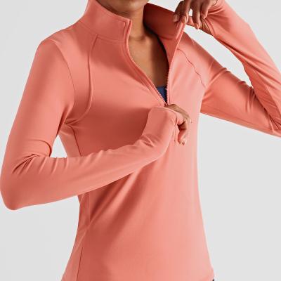 China Autumn and winter new style naked zipper breathable tight-fitting long-sleeved finger tops running clothes slim sports yoga jacket women for sale