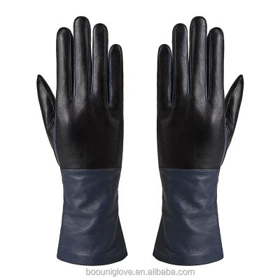 China Fashion Long Gloves Skeleton Sheepskin And Touch Screen With Silk Lining Driving Autumn Long Leather Gloves For Women for sale