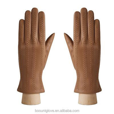 China Custom Weave Pimp Touchscreen Genuine Aniline Sheepskin Cashmere Trimming Hand Knitting Women's Driver's Fashion Leather Winter Gloves&mittens for sale