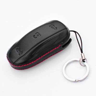 China 4D Leather Car Key Cover Case Remote Key Bag Suitable For Tesla Model X S With Key Fob for sale