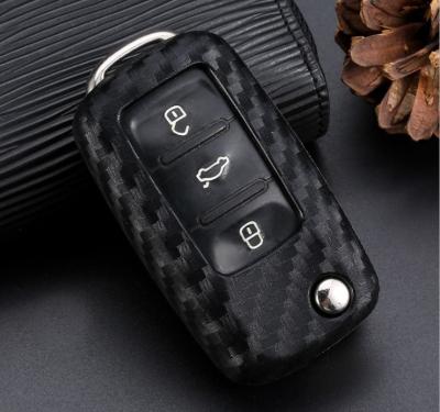 China Car Inside Key Cover Soft Flip Car Key Carbon Silicon Key Case Suitable For VW Volkswagen Skoda Car Accessories for sale