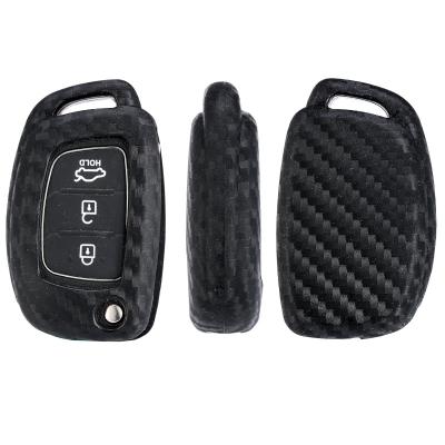 China Car Inside Key Case Soft Key Fob Flip Cover Car Key Carbon Texture Silicon Key Chain Suitable For Hyundai for sale