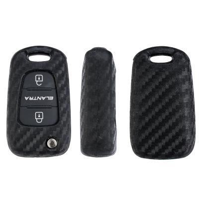 China Car Inside Soft Silicon Carbon Car Key Cover Flip Remote Key Case Key Ring Suitable For Hyundai for sale