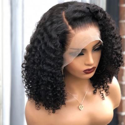 China Bob Transparent Lace Very Natural Kinky Curly Pre Plucked Bob Virgin Cuticle Aligned Hair Kinky Curly Lace Frontal Wigs for sale