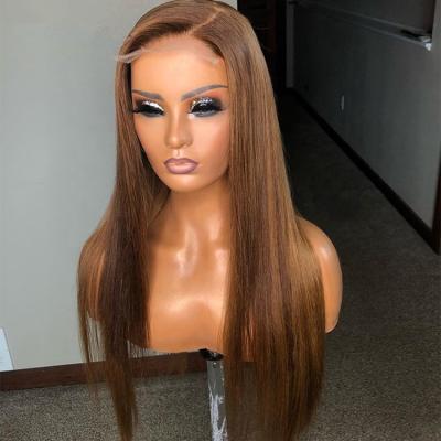 China Pre Plucked Virgin Brazilian Silky Straight Ponytail #4 Brown Color Cuticle Aligned Human Hair 360 Lace Wig With Baby Hair for sale