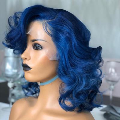 China Aliexpress Wholesale Loose Wave HD Swiss Lace Bob Wigs Brazilian Virgin Human Hair Blue Loose Lace Front Wigs for sale